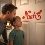 Plaque de Porte - motif Dino - Couleur Rouge