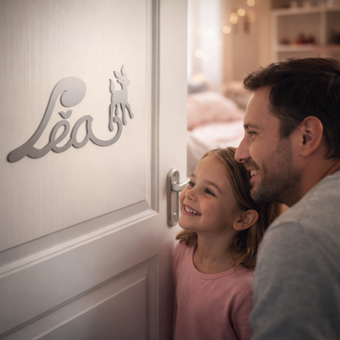 Plaque de Porte Personnalisée Enfant - Motif Faon - Couleur Gris