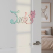 Plaque de Porte Personnalisée en Bois - Motif Renard - Couleur Vert/Lilas