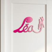 Plaque de Porte Personnalisée Enfant - Motif Faon - Couleur Framboise/Lilas
