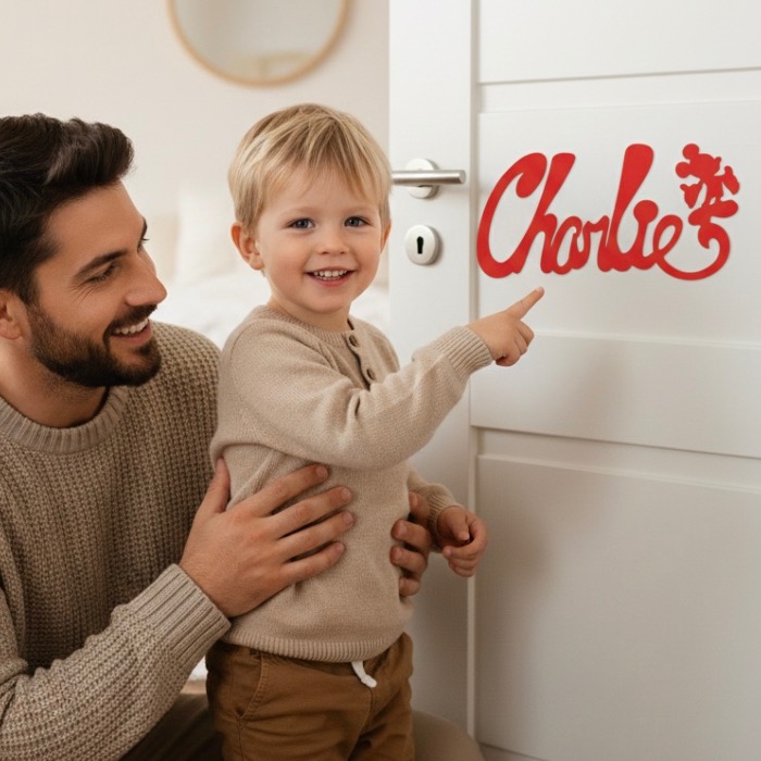 Plaque de Porte Personnalisée Enfant - Motif Mickey - Couleur Rouge