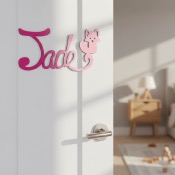 Plaque de Porte Personnalisée en Bois - Motif Renard - Couleur Framboise/Lilas