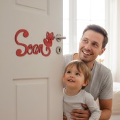 Plaque de Porte Personnalis�e en Bois - Motif Renard - Couleur Rouge