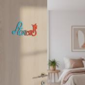 Plaque de Porte Personnalisée en Bois - Motif Pikachu - Couleur Turquoise/Rouge