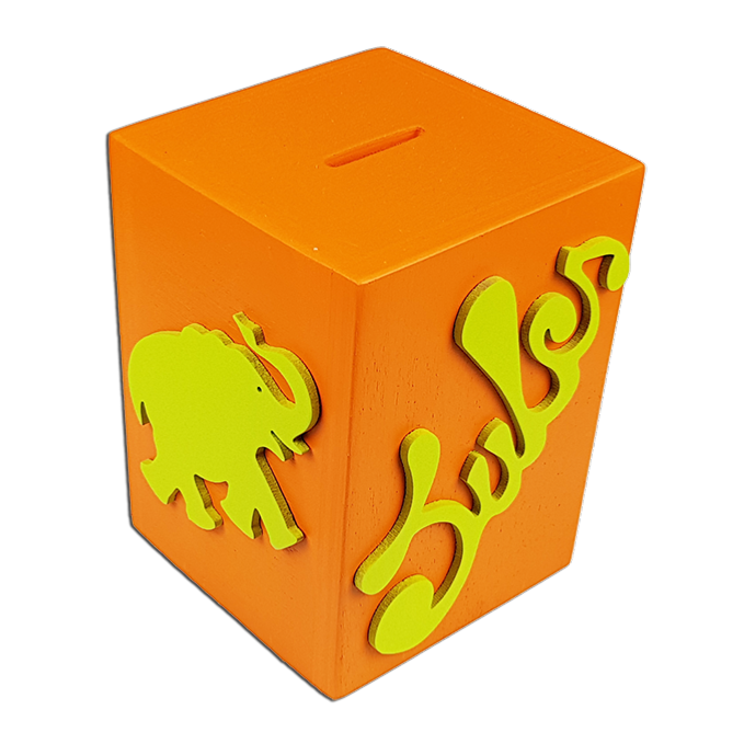 Tirelire personnalisée en bois avec motif couleur orange
