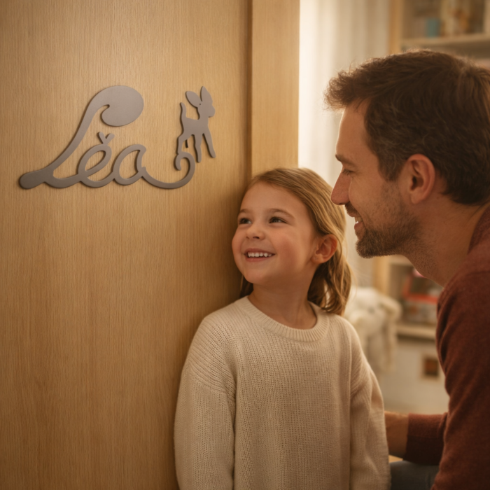 Plaque de Porte Personnalisée Enfant - Motif Faon - Couleur Mastic