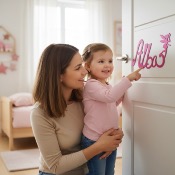 Plaque de Porte - Motif Fée - Couleur Framboise