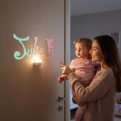 Plaque de Porte Personnalisée en Bois - Motif Pikachu - Couleur Vert/Lilas