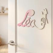 Plaque de Porte Personnalisée Enfant - Motif Faon - Couleur Lilas/Ecru