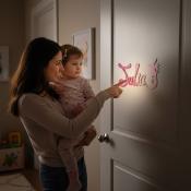 Plaque de Porte Personnalisée en Bois - Motif Pikachu - Couleur Framboise/Lilas