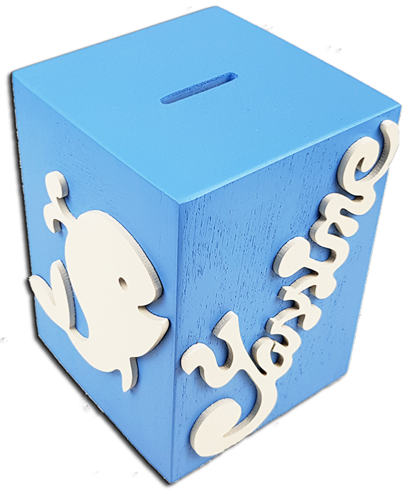 Tirelire personnalisée en bois avec motif couleur bleue