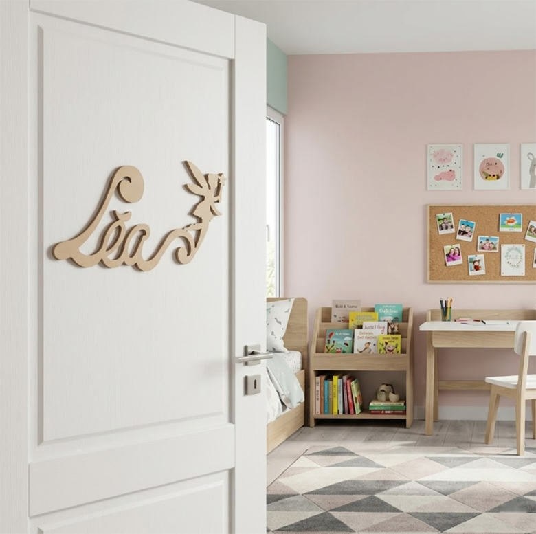 Nouvelle Plaque de Porte - Motif Fée - Couleur Chêne pâle