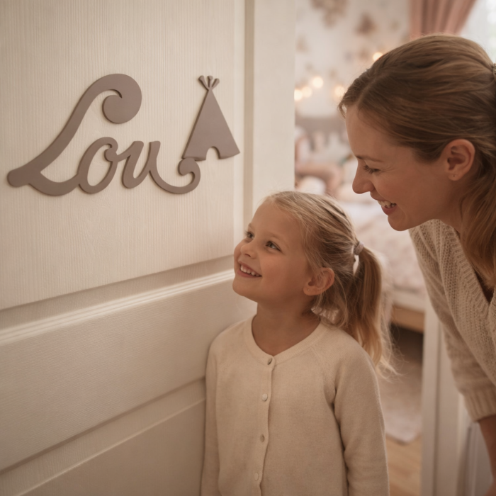 Plaque de Porte Personnalisée Enfant - Motif Tipi - Couleur Mastic