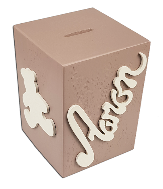Tirelire personnalisée en bois avec motif couleur mastic