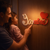 Plaque de Porte Personnalisée en Bois - Motif Cœur - Couleur Ecru/Rouge