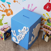 Tirelire personnalisée en bois avec motif couleur bleue