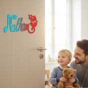 Plaque de Porte - motif Pirate - Couleur Turquoise/Rouge