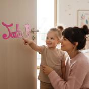 Plaque de Porte Personnalisée en Bois - Motif Pikachu - Couleur Framboise/Lilas