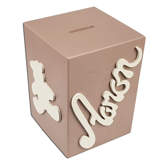Tirelire personnalisée en bois avec motif couleur mastic