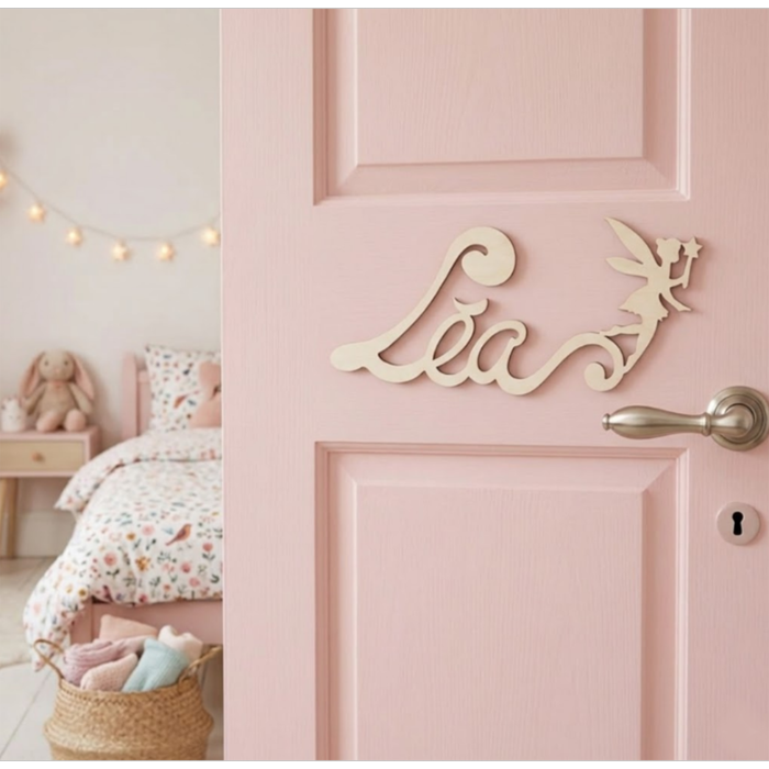 Nouvelle Plaque de Porte - Motif Fée - Couleur Lin Blanc