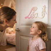 Plaque de Porte Personnalisée Enfant - Motif Faon - Couleur Lilas/Ecru