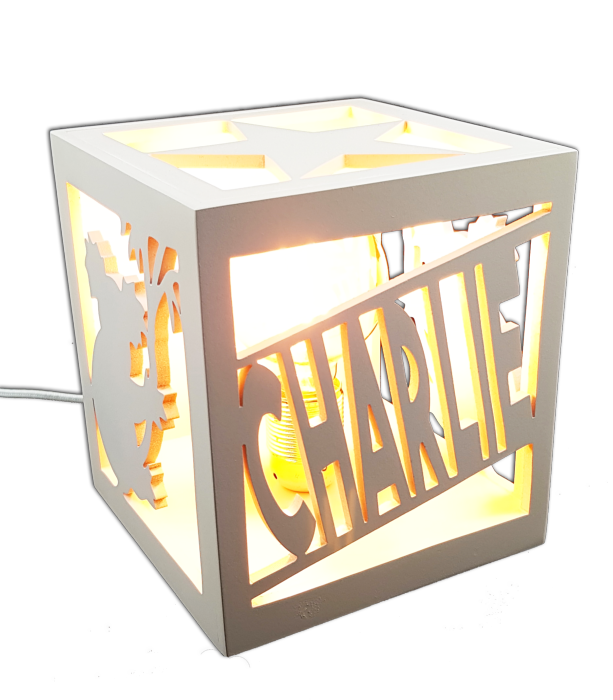 Lampe cube personnalisée en bois 
