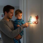 Plaque de Porte Personnalisée en Bois - Motif Pikachu - Couleur Turquoise/Rouge