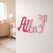 Plaque de Porte - Motif Fée - Couleur Framboise/Lilas