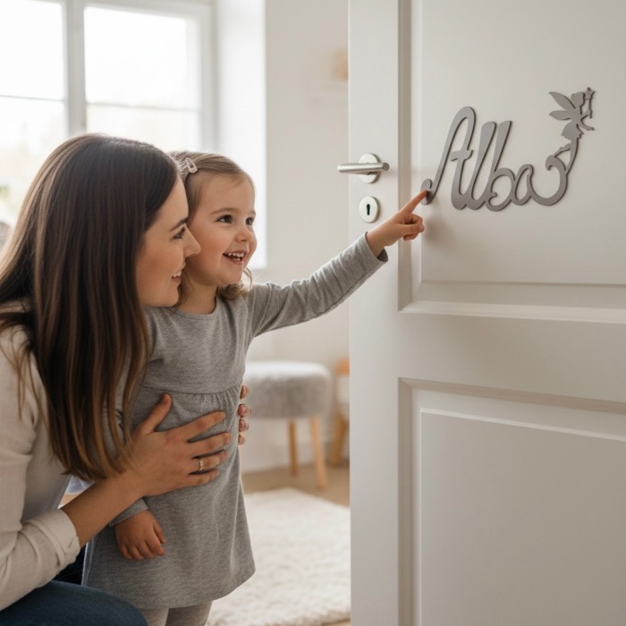 Plaque de Porte - Motif Fée - Couleur Mastic