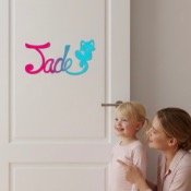 Plaque de Porte Personnalisée en Bois - Motif Renard - Couleur Framboise/Turquoise