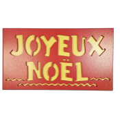 Plaque déco "Joyeux Noël" rouge et jaune paillettes