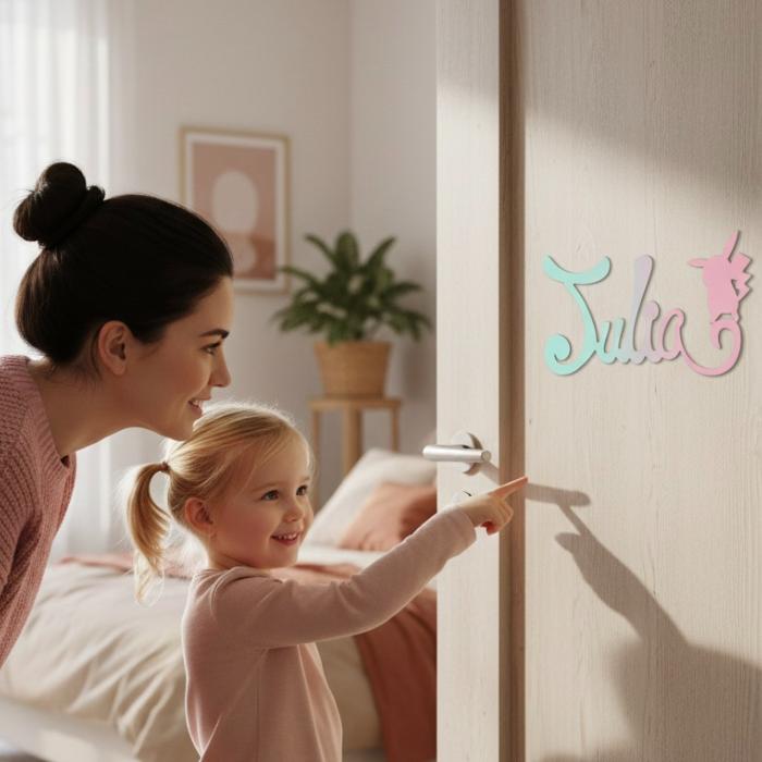 Plaque de Porte Personnalisée en Bois - Motif Pikachu - Couleur Vert/Lilas