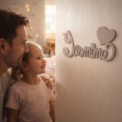 Plaque de Porte Personnalisée en Bois - Motif Cœur - Couleur Mastic