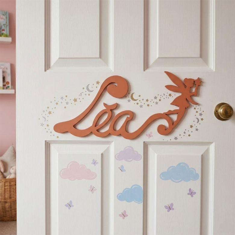 Nouvelle Plaque de Porte - Motif F�e - Couleur Bois de Cannelle