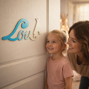 Plaque de Porte Personnalisée Enfant - Motif Tipi - Couleur Turquoise/Ecru