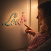 Plaque de Porte Personnalisée Enfant - Motif Tipi - Couleur Vert/Lilas