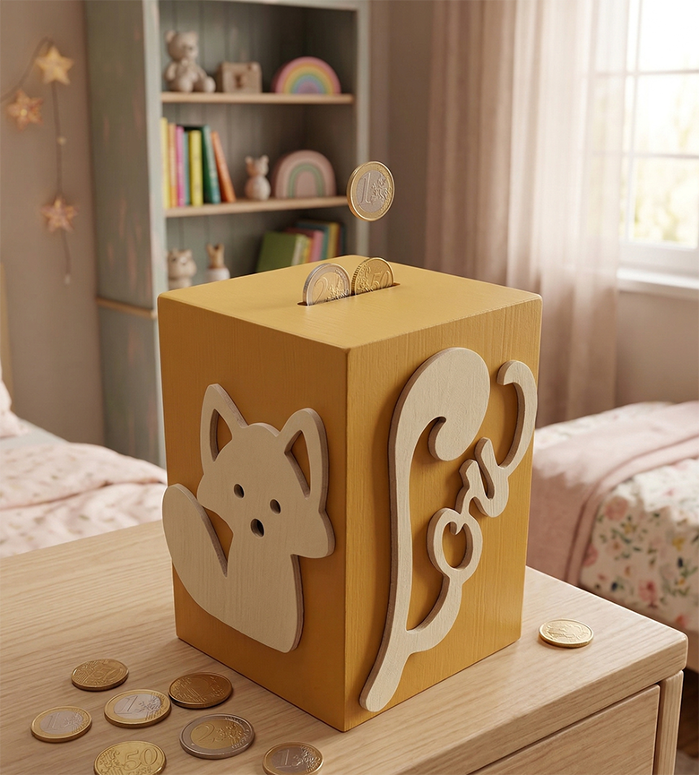 Tirelire Personnalis�e pour Fille - Motif Renard - Couleur Or Tournesol