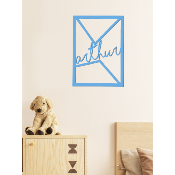 Cadre Déco bleu, motif "lignes abstraites" prénom personnalisé pour chambre d'enfant