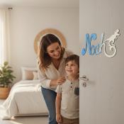 Plaque de Porte - motif Dino - Couleur Bleu/Ecru