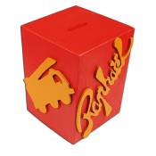 Tirelire personnalisée en bois avec motif couleur rouge