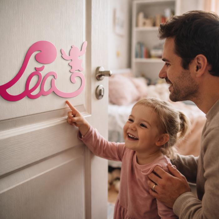 Plaque de Porte - motif Stitch - Couleur Framboise/Lilas