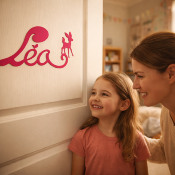 Plaque de Porte Personnalisée Enfant - Motif Faon - Couleur Framboise