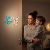 Plaque de Porte - motif Dino - Couleur Turquoise/Ecru