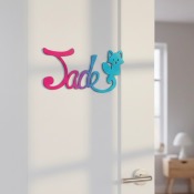 Plaque de Porte Personnalisée en Bois - Motif Renard - Couleur Framboise/Turquoise