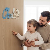 Plaque de Porte Personnalisée Enfant - Motif Mickey - Couleur Bleu/Ecru