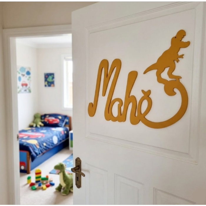 Nouvelle Plaque de Porte - Motif Dino - Couleur Or Tournesol