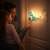 Plaque de Porte Personnalisée en Bois - Motif Cœur - Couleur Turquoise/Ecru