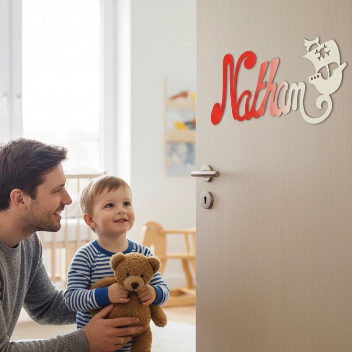 Plaque de Porte - motif Pirate - Couleur Rouge/Ecru