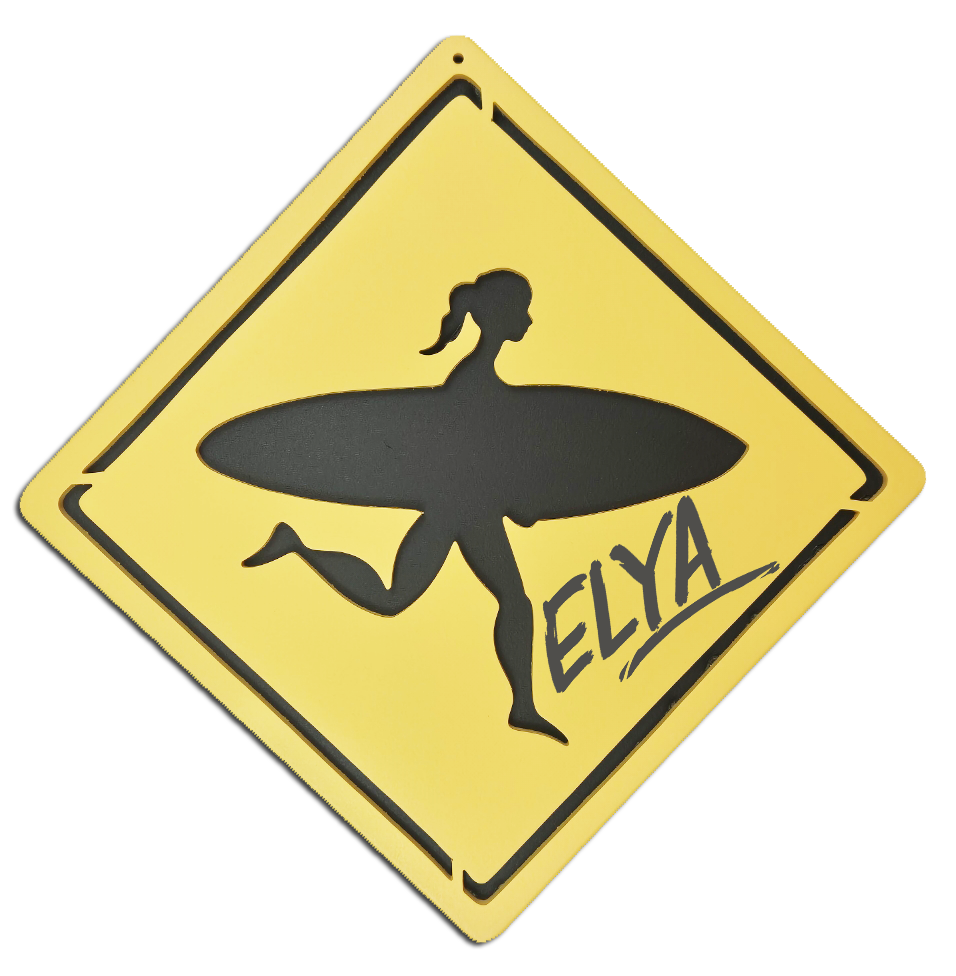 Plaque Signaltique Surf personnalise - Chambre d'Enfant - motif Surf fille