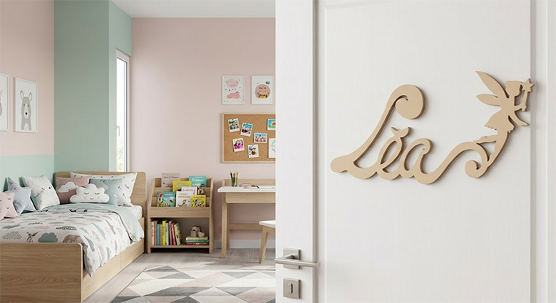 Nouvelle Plaque de Porte - Motif Fée - Couleur Chêne pâle